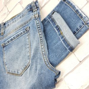 Blue Faith. Ankle Slim Boyfriend Destroyed Jean